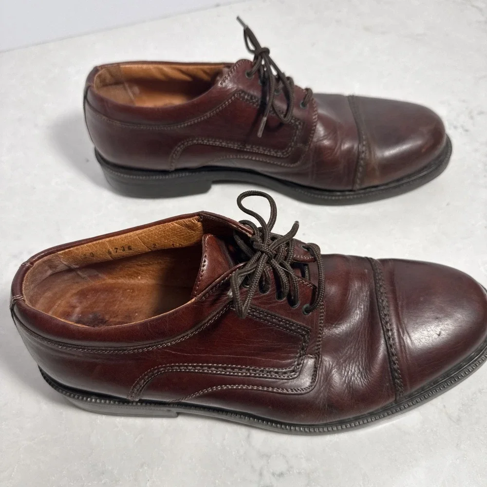 Johnston & Murphy 20-4736 Mens Size 8.5 M Brown Leather Cap Toe Shoes Italy